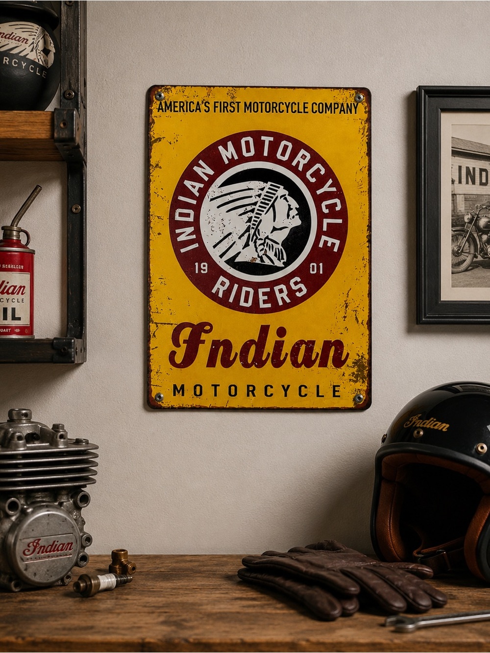Indian Motorcycle Riders Metal Tin Sign Vintage Style Wall Decor